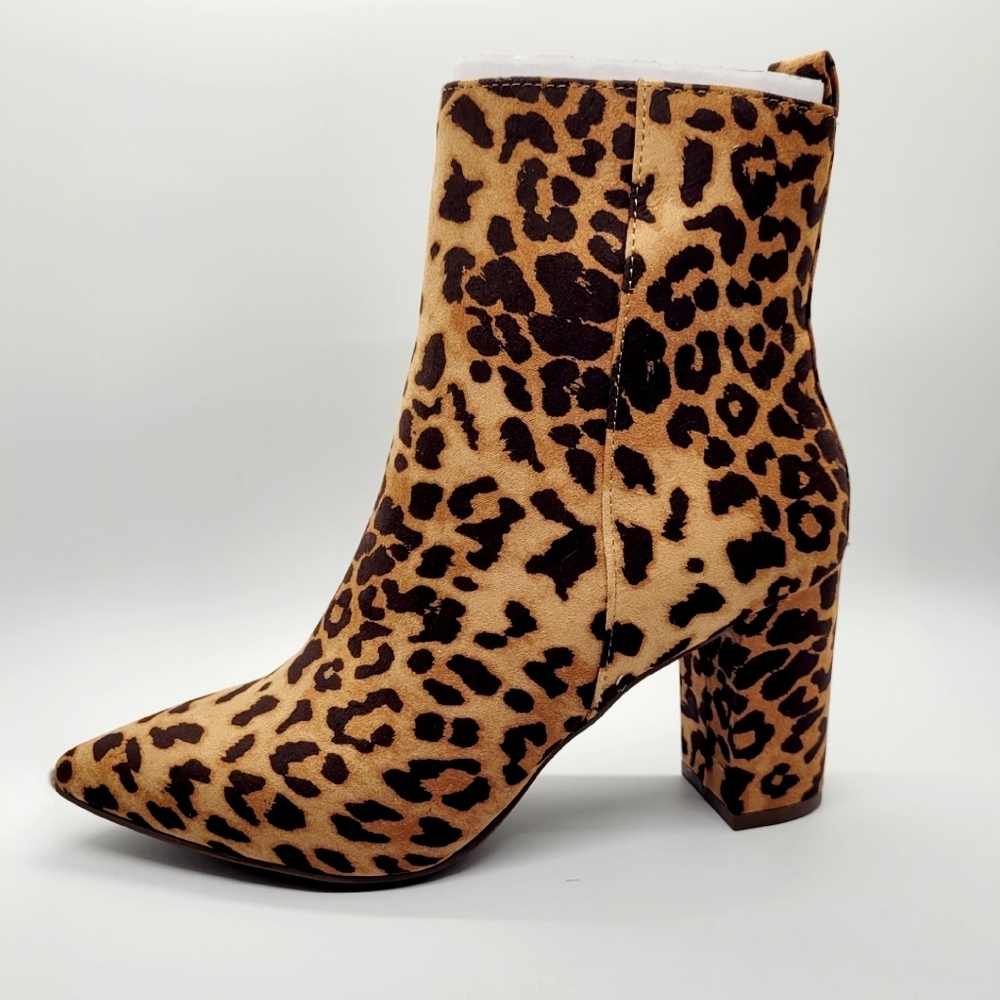 New Tan Leopard Print Olyvia Block Heel Zip Ankle Bootie Sz 7 - Picture 6 of 14